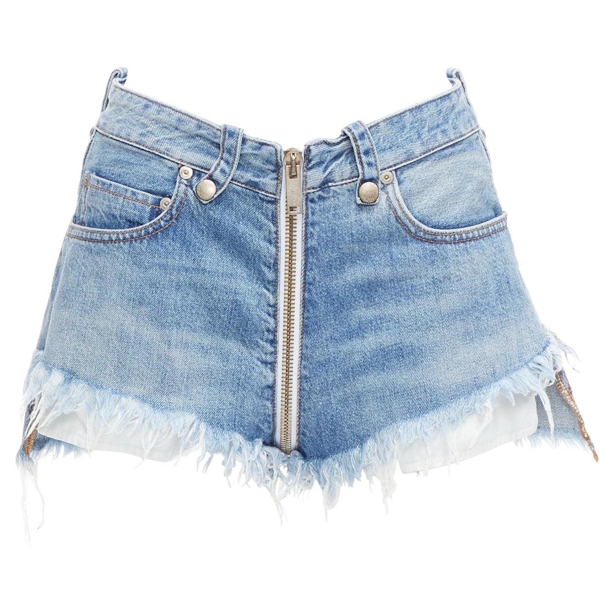 UNRAVEL PROJECT short large en denim bleu avec fermeture éclair à l'entrejambe et bords effilochés 25"