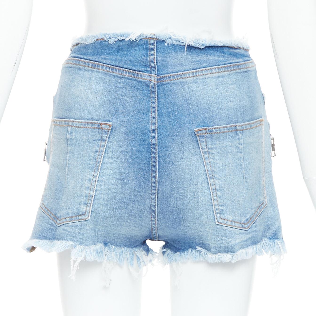 Donna UNRAVEL PROJECT - Pantaloncini corti in denim blu lavato e bianco con lacci 25