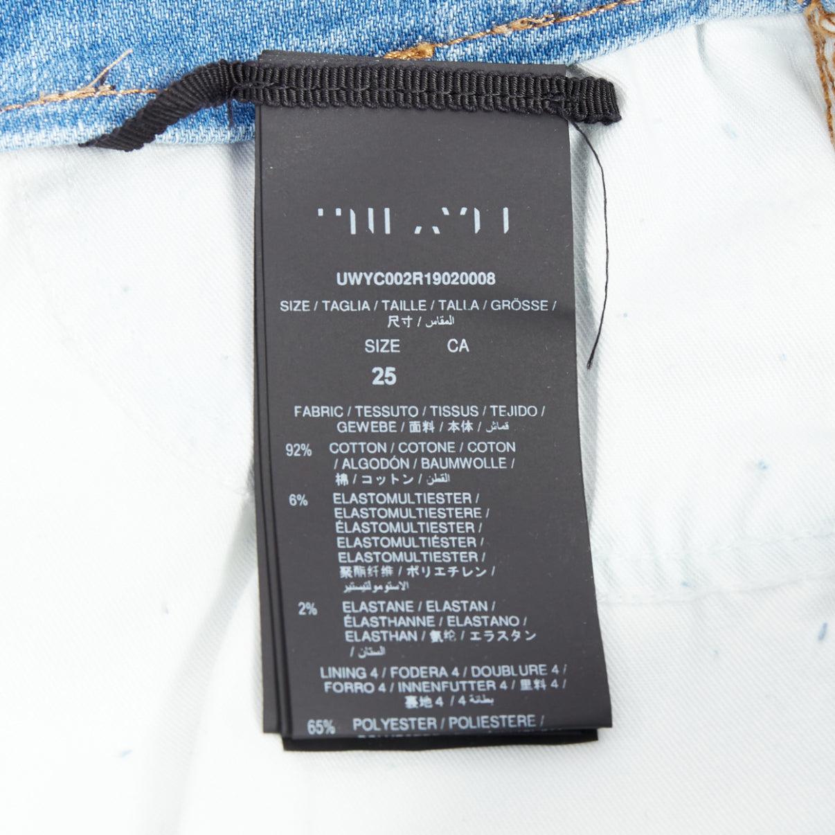 UNRAVEL PROJECT - Pantaloncini corti in denim blu lavato e bianco con lacci 25