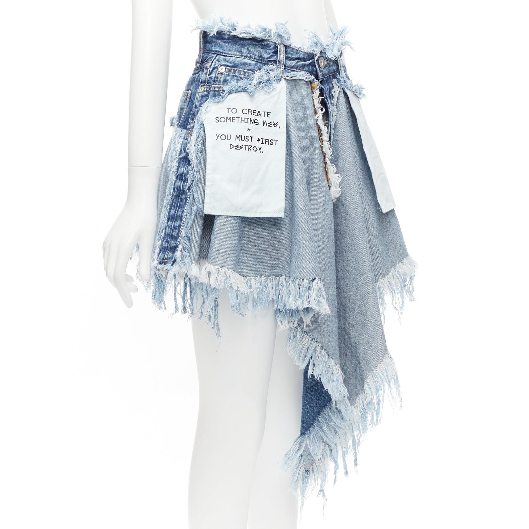 UNRAVEL PROJECT Chaos blue inside out distressed printed denim skirt 24