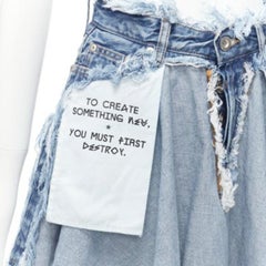 UNRAVEL PROJECT Chaos blue inside out distressed printed denim skirt 24"