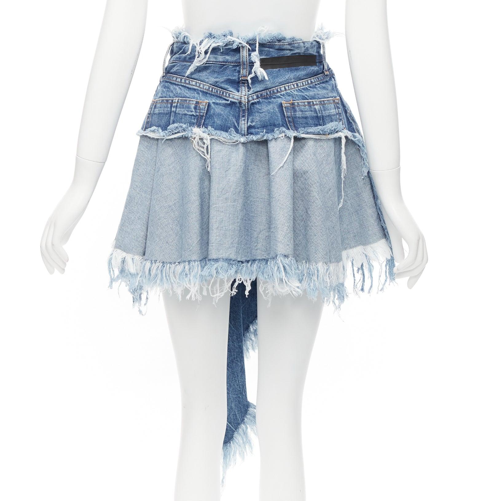 UNRAVEL PROJECT Chaos blue inside out distressed printed denim skirt 24