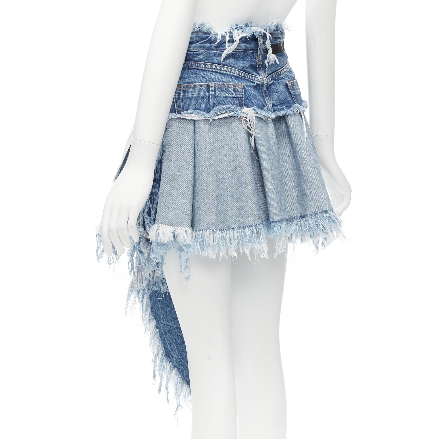 Women's UNRAVEL PROJECT Chaos blue inside out distressed printed denim skirt 24