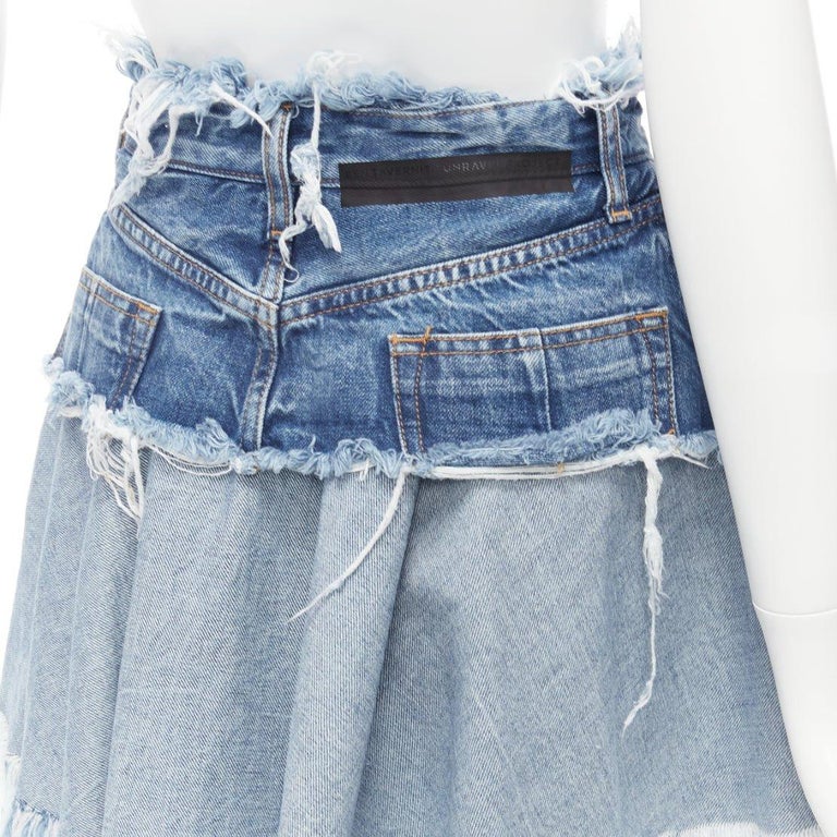 UNRAVEL PROJECT Chaos blue inside out distressed printed denim