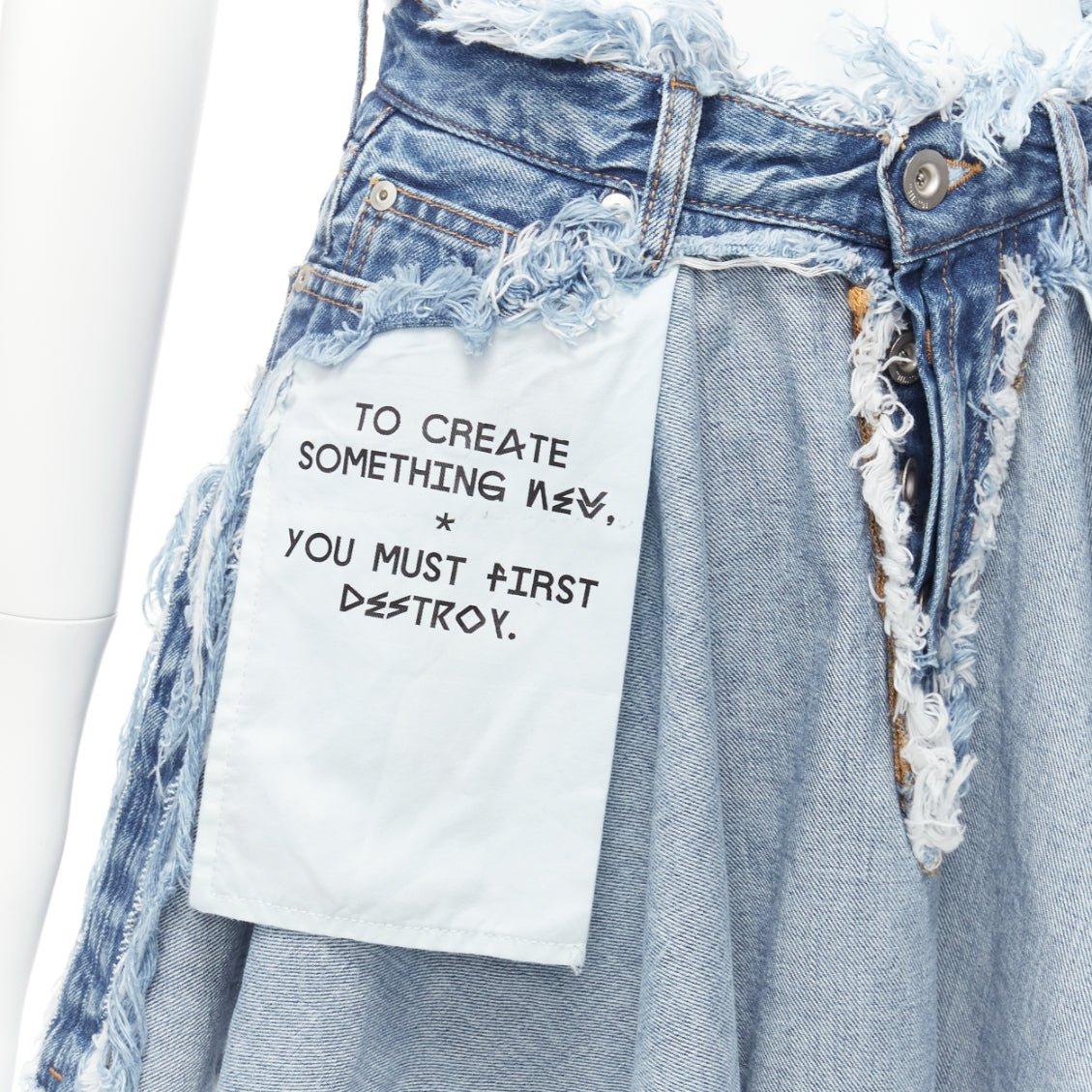 UNRAVEL PROJECT Chaos blue inside out distressed printed denim skirt 24