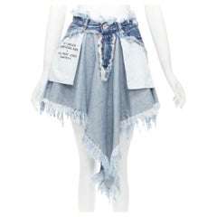 UNRAVEL PROJECT Chaos blue inside out distressed printed denim skirt 24"
