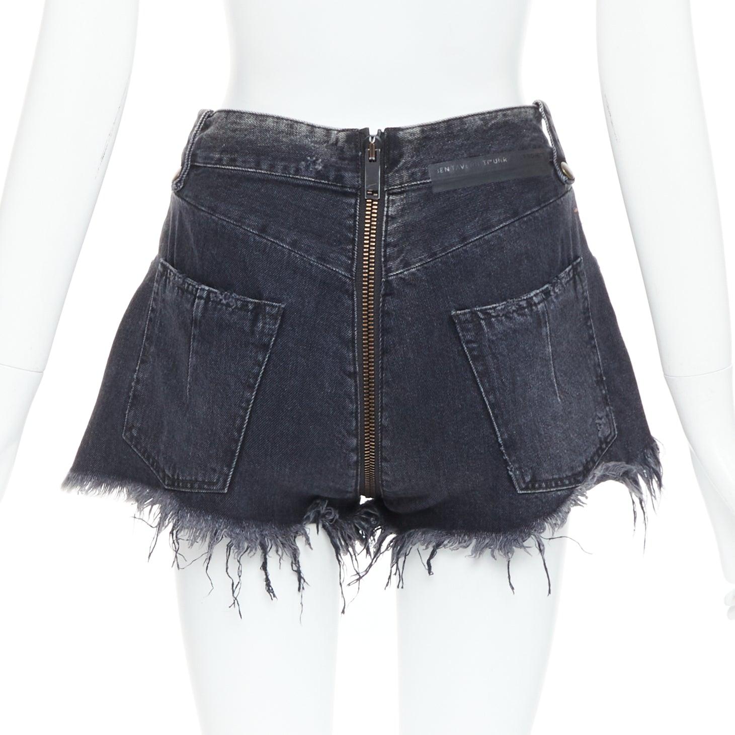 UNRAVEL PROJECT short évasé en coton gris avec fermeture éclair 25