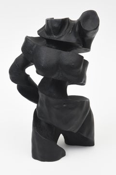 Unraveling Male Torso Composition Sculpture In Black Resin, Signed TMS, 2005