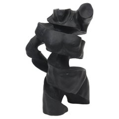 Unraveling Male Torso Composition Sculpture In Black Resin, Signed TMS, 2005