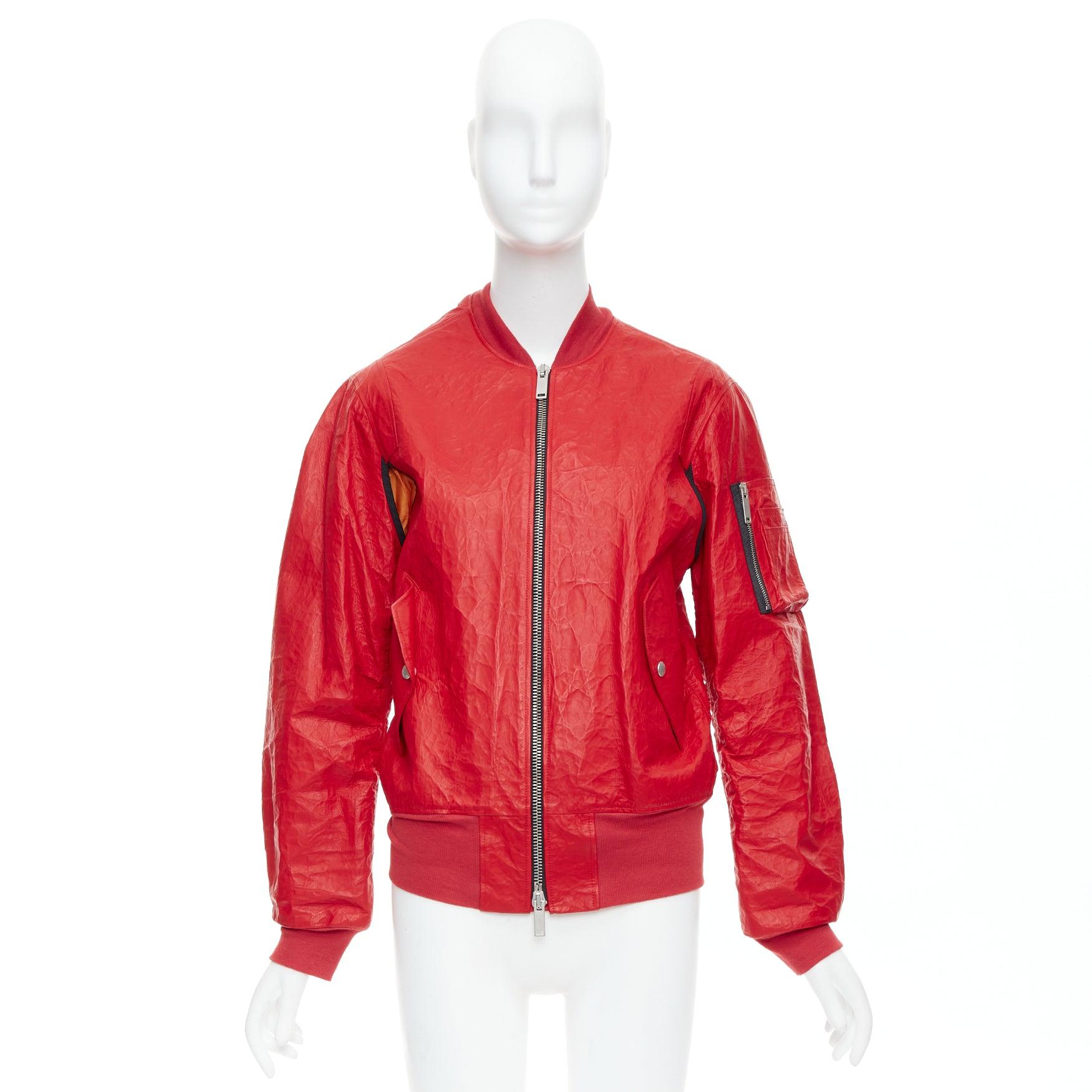 Bomber UNRAVELPROJECT in pelle rossa foderato in nylon arancione IT38 XS in vendita 5