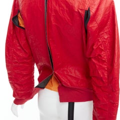 UNRAVELPROJECT red leather tyvek orange nylon lined bomber jacket IT38 XS