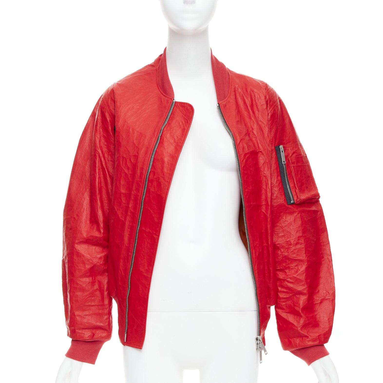 Rosso Bomber UNRAVELPROJECT in pelle rossa foderato in nylon arancione IT38 XS in vendita