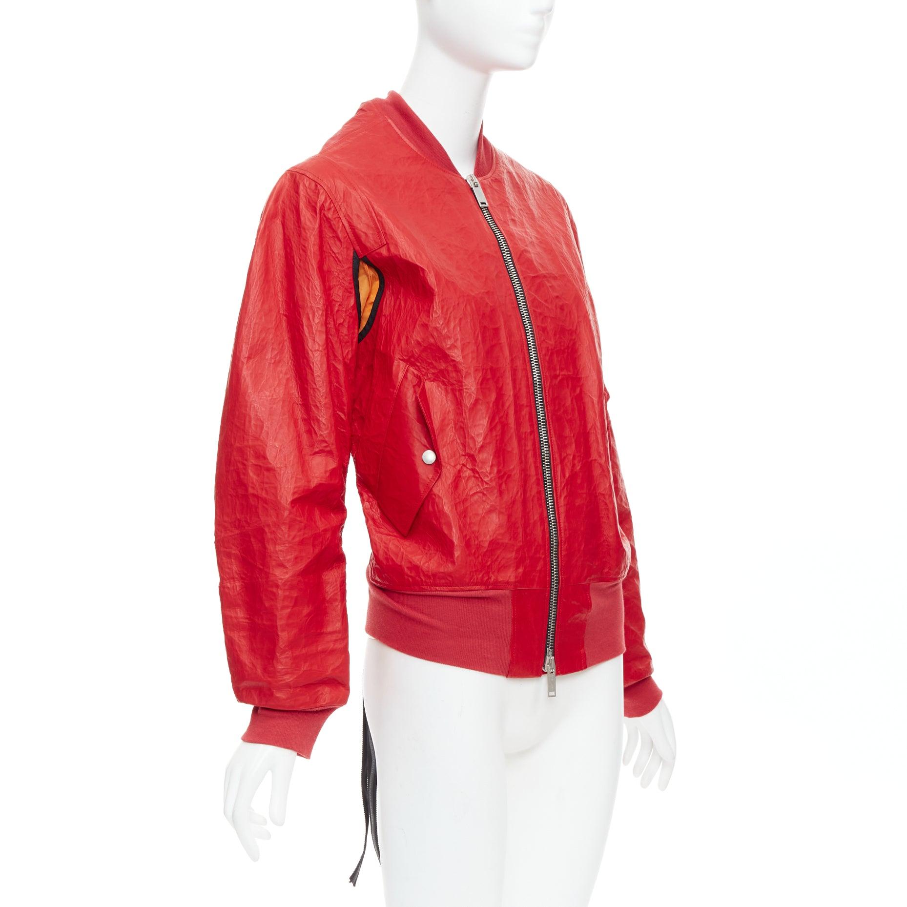 Bomber UNRAVELPROJECT in pelle rossa foderato in nylon arancione IT38 XS In condizioni ottime in vendita a Hong Kong, NT