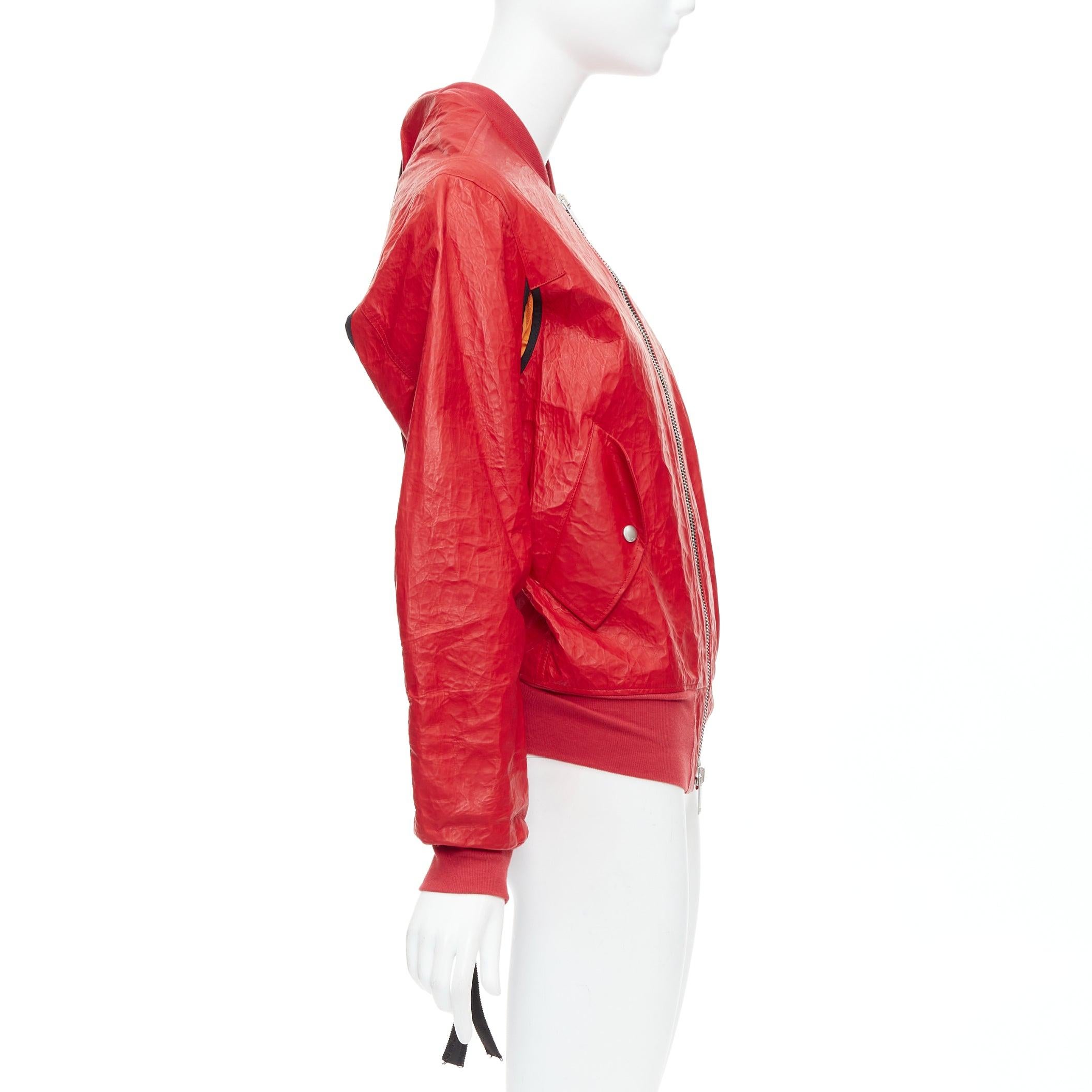 Donna Bomber UNRAVELPROJECT in pelle rossa foderato in nylon arancione IT38 XS in vendita