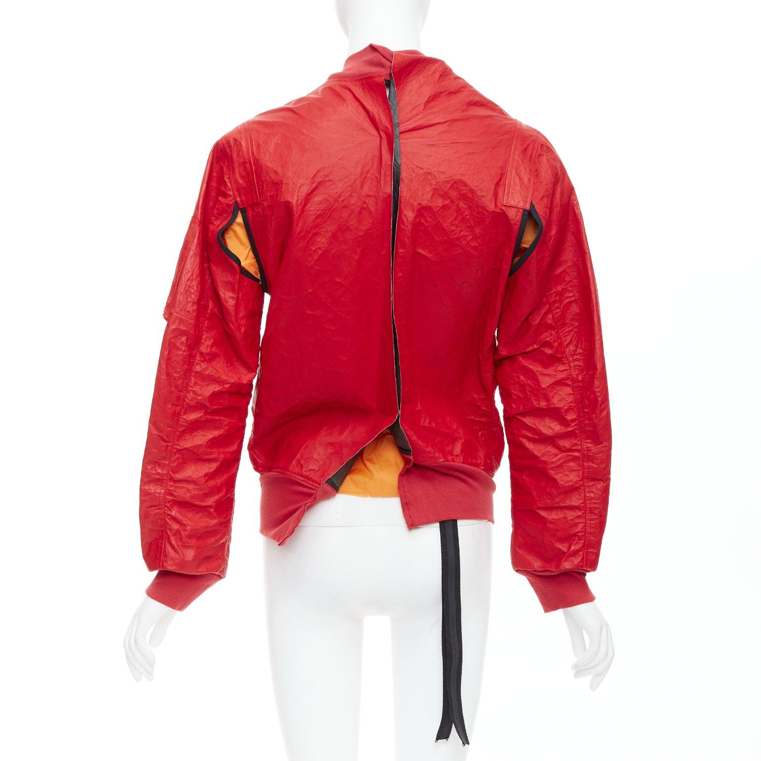 Bomber UNRAVELPROJECT in pelle rossa foderato in nylon arancione IT38 XS in vendita 1