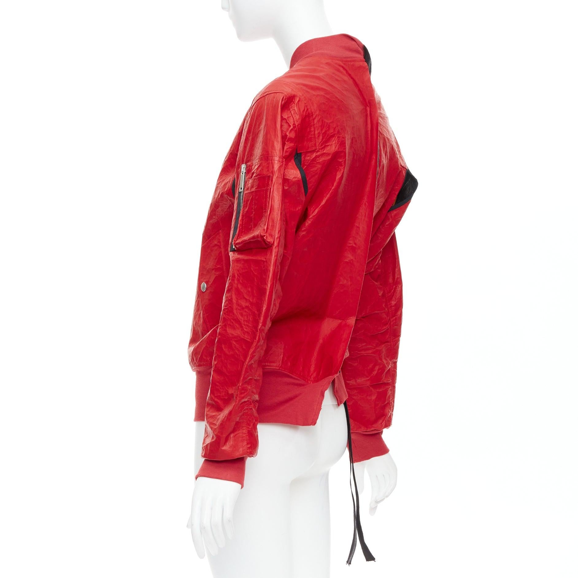 Bomber UNRAVELPROJECT in pelle rossa foderato in nylon arancione IT38 XS in vendita 2