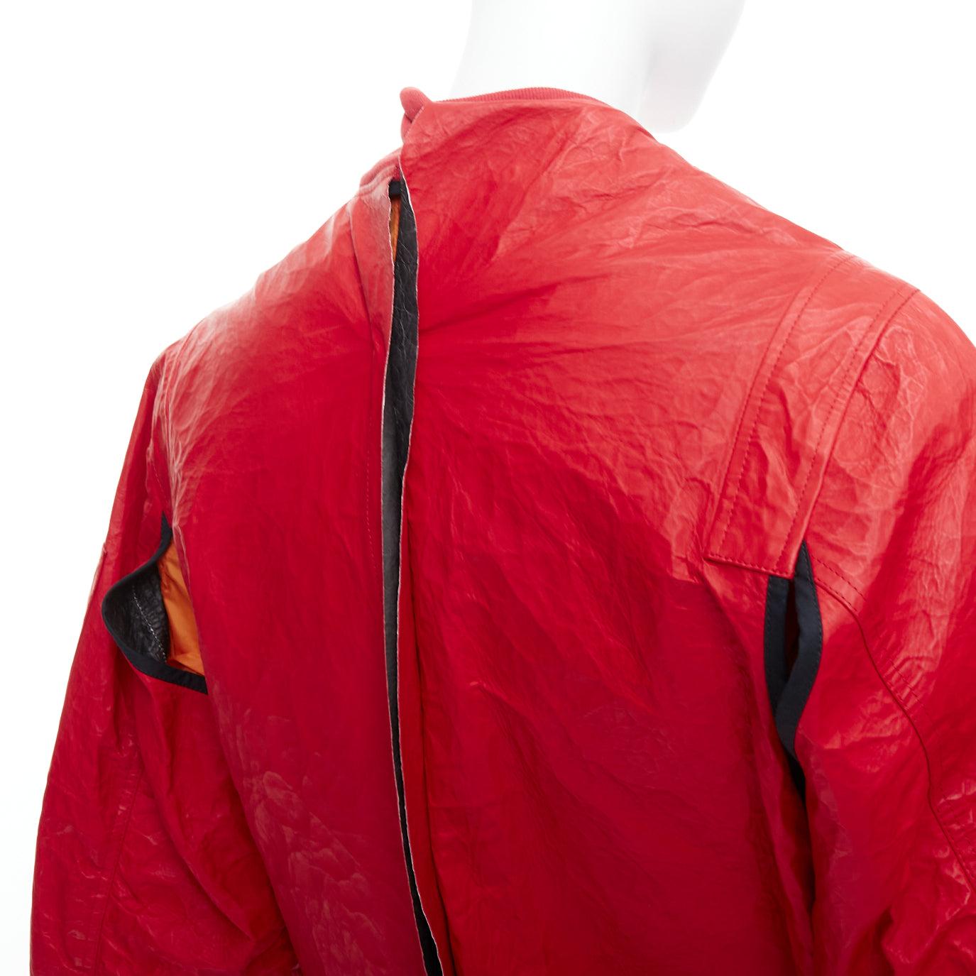 Bomber UNRAVELPROJECT in pelle rossa foderato in nylon arancione IT38 XS in vendita 3