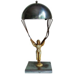 Unrestored American Art Deco Chrome and Painted Novelty Parachute Jumper Lamp