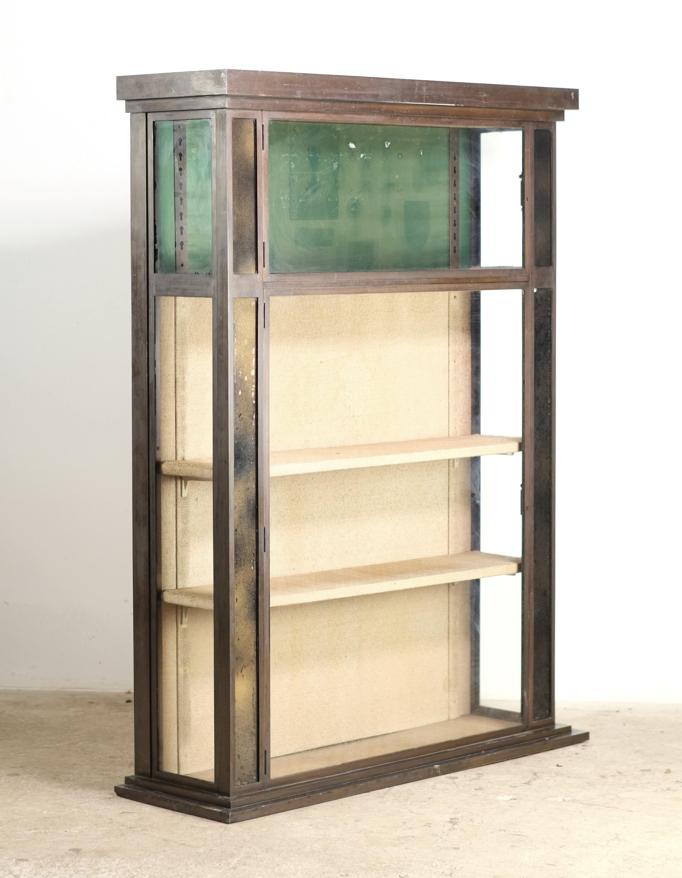 Unrestored European Brass Display Case Three Glass Sides For Sale 4