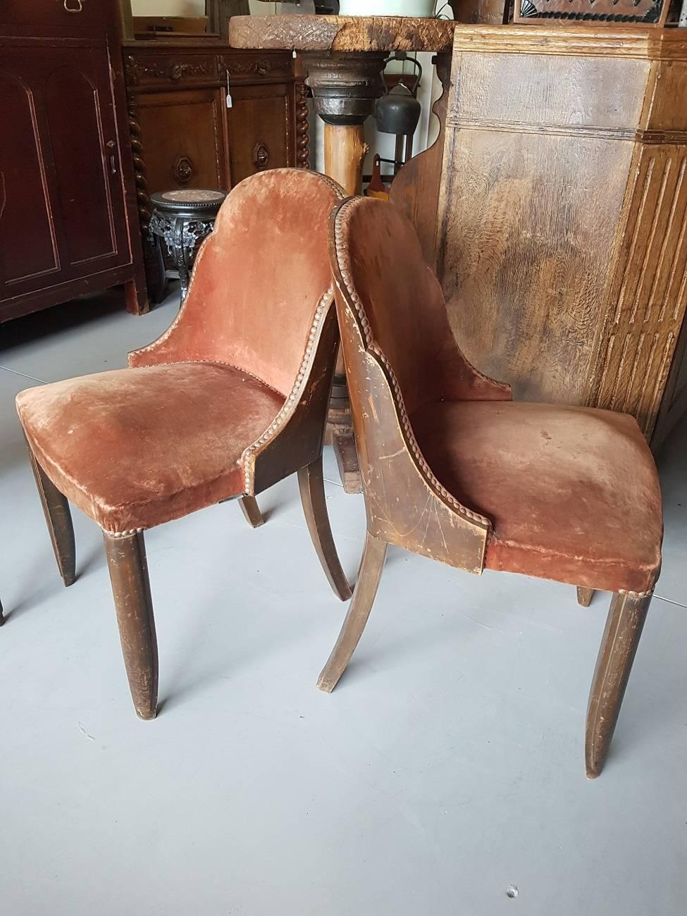 Unrestored French Art Deco Dining Chairs from 1920-1930 In Fair Condition In Raalte, NL