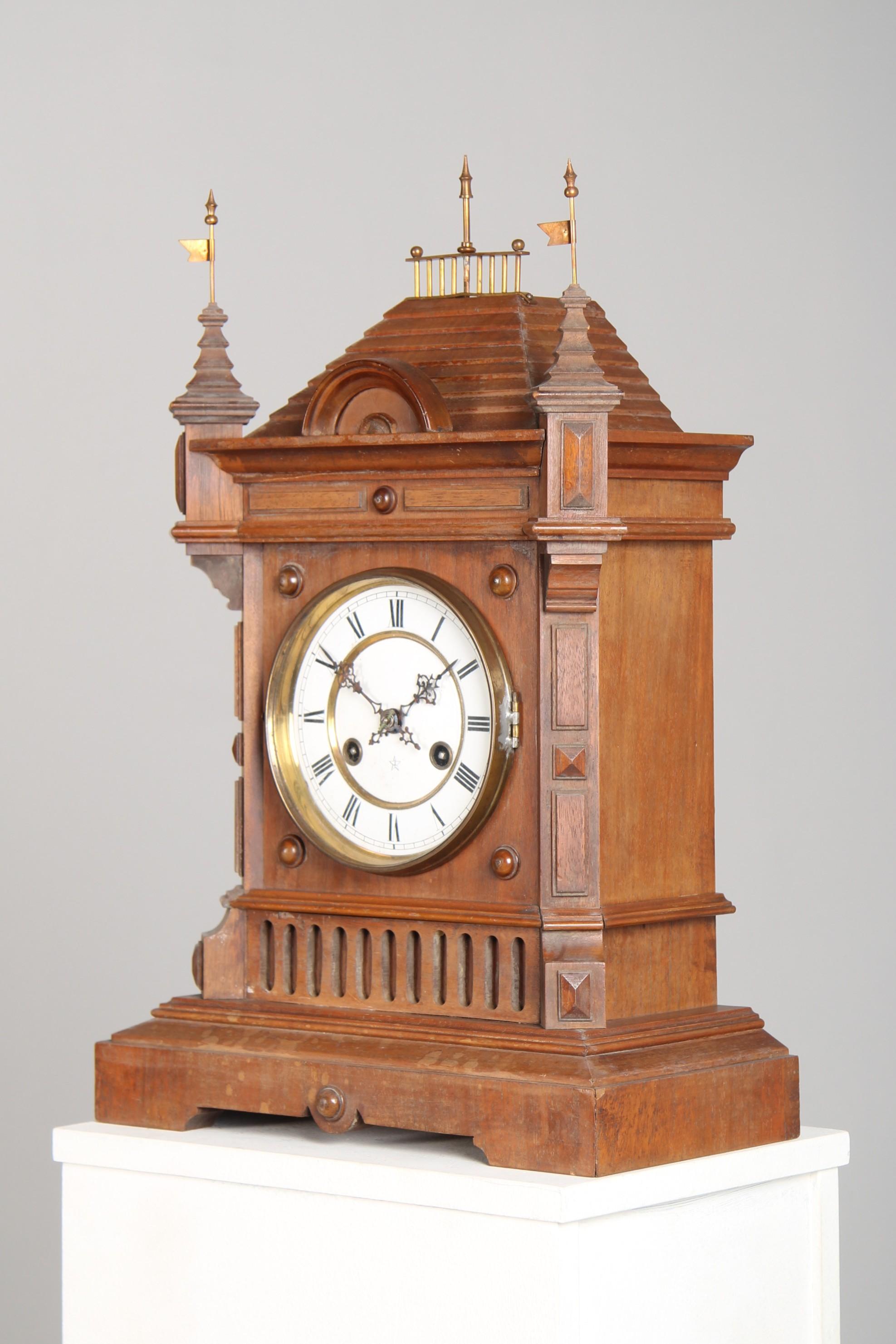 Walnut UNRESTORED German Mantel Clock, Circa 1880 For Sale