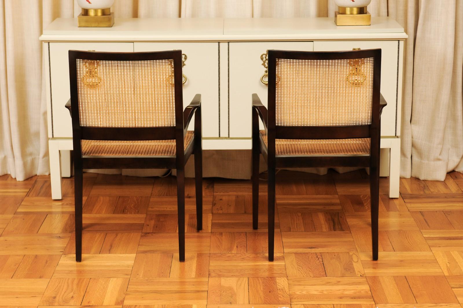 Unrivaled Set of 12 Cane Dining Chairs by Michael Taylor, circa 1960- Cane Seat For Sale 2