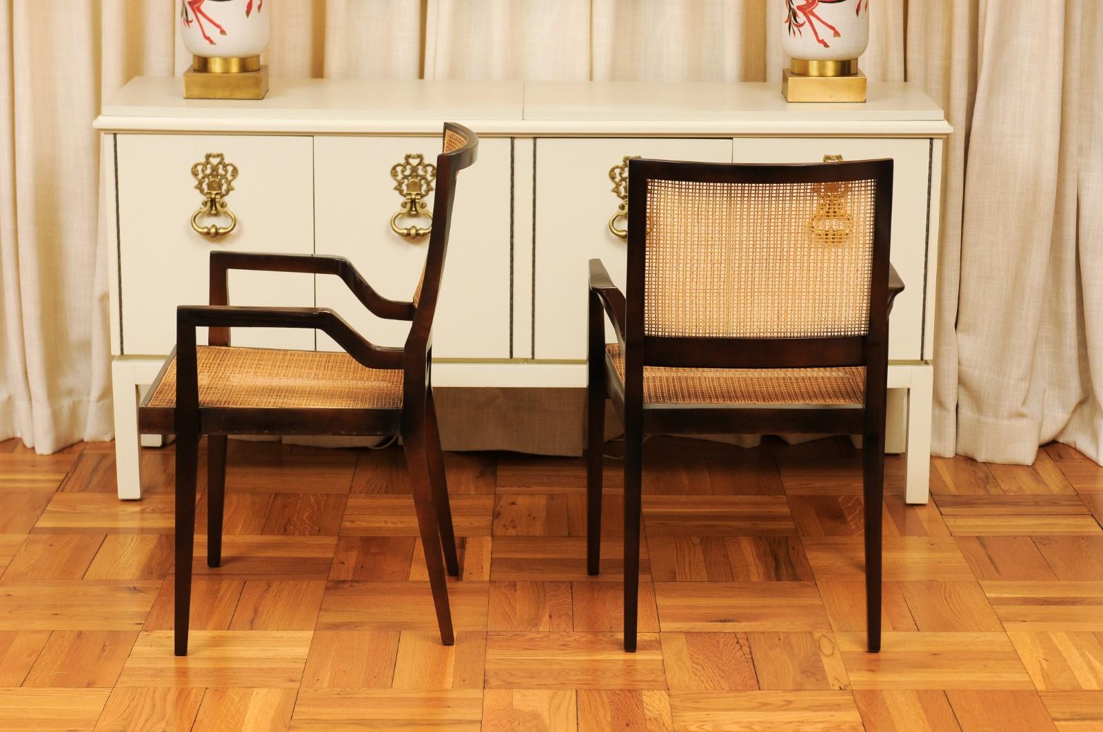 Unrivaled Set of 12 Cane Dining Chairs by Michael Taylor, circa 1960- Cane Seat For Sale 3