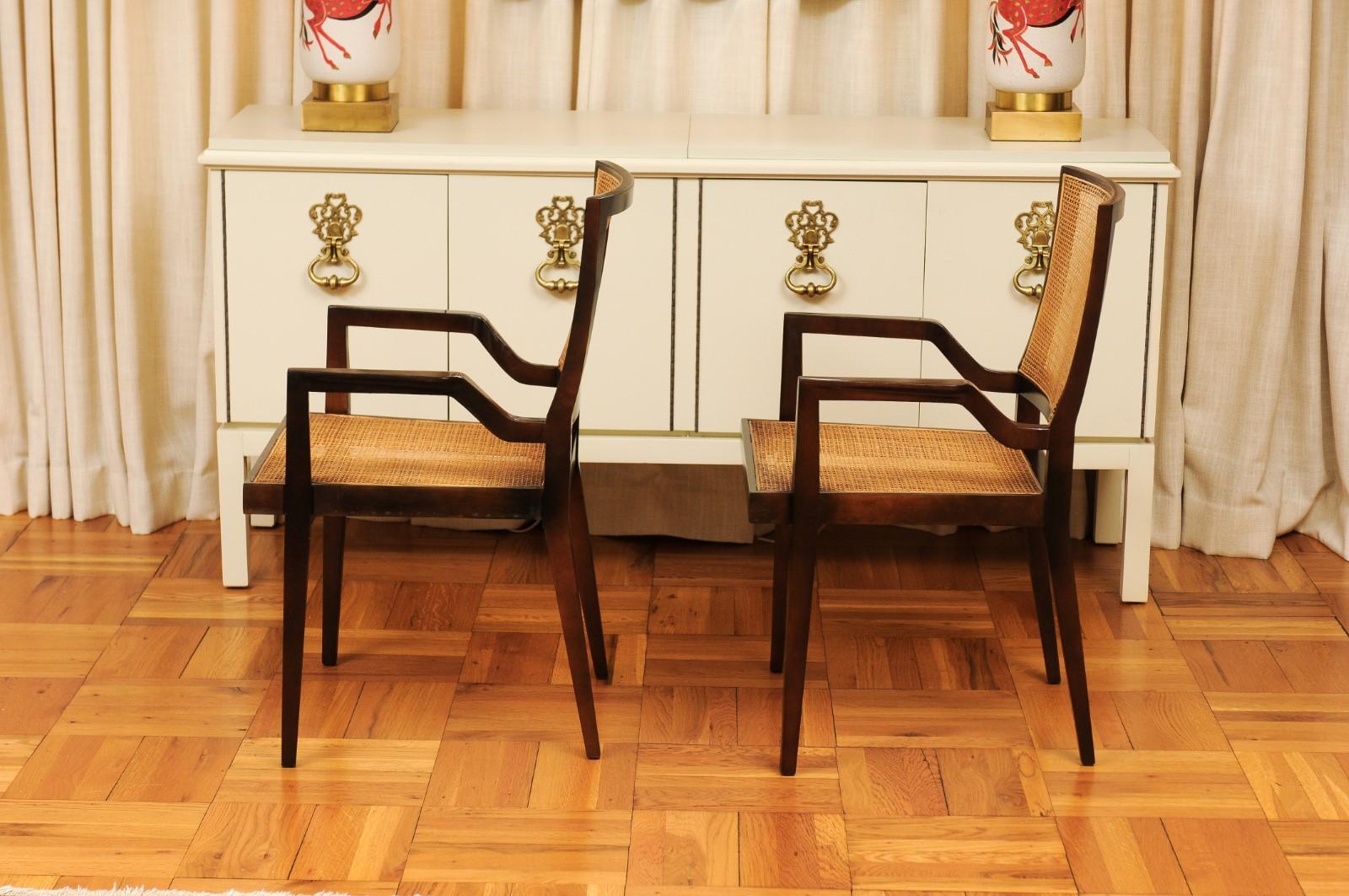 Unrivaled Set of 12 Cane Dining Chairs by Michael Taylor, circa 1960- Cane Seat For Sale 4