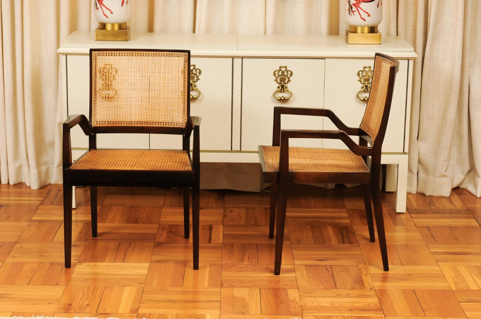Unrivaled Set of 12 Cane Dining Chairs by Michael Taylor, circa 1960- Cane Seat For Sale 5