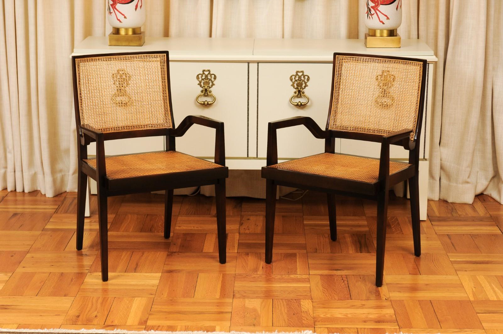 Unrivaled Set of 12 Cane Dining Chairs by Michael Taylor, circa 1960- Cane Seat For Sale 8
