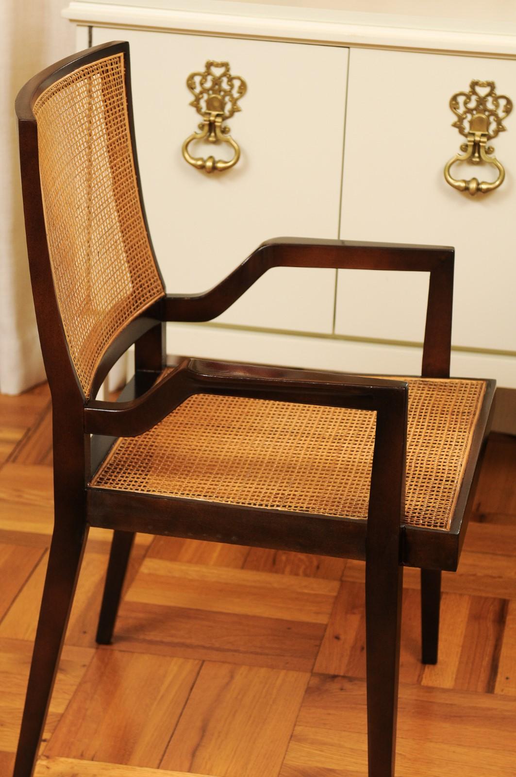 Unrivaled Set of 12 Cane Dining Chairs by Michael Taylor, circa 1960- Cane Seat For Sale 10