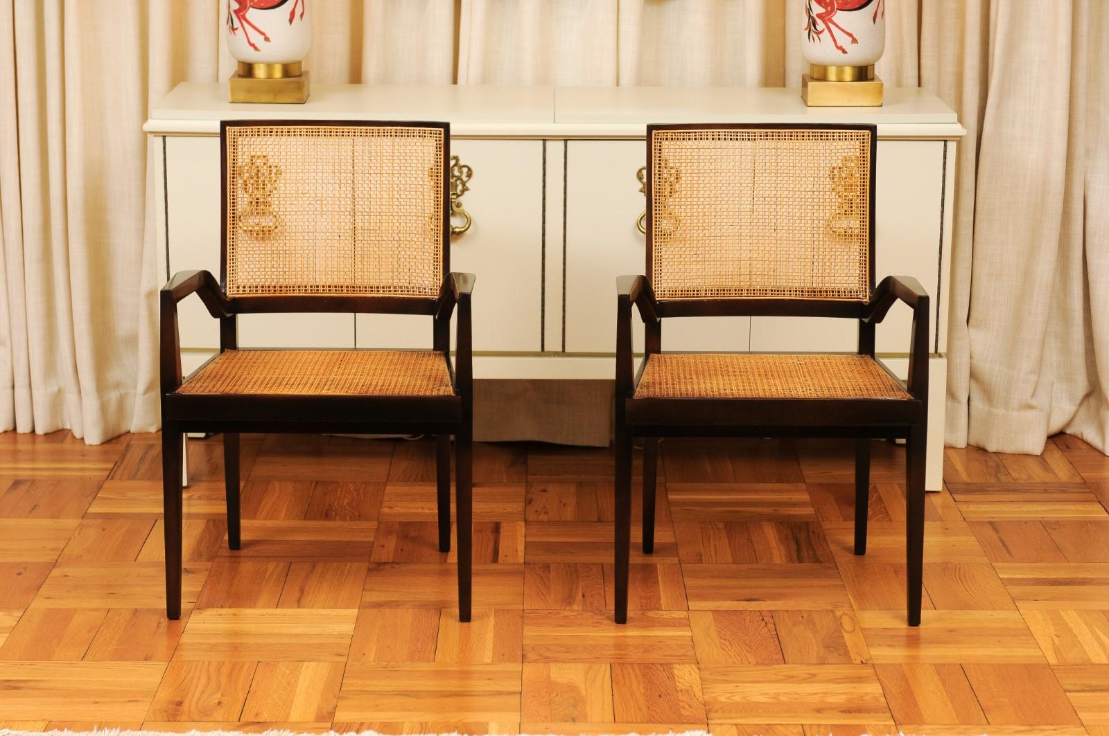 American Unrivaled Set of 12 Cane Dining Chairs by Michael Taylor, circa 1960- Cane Seat For Sale