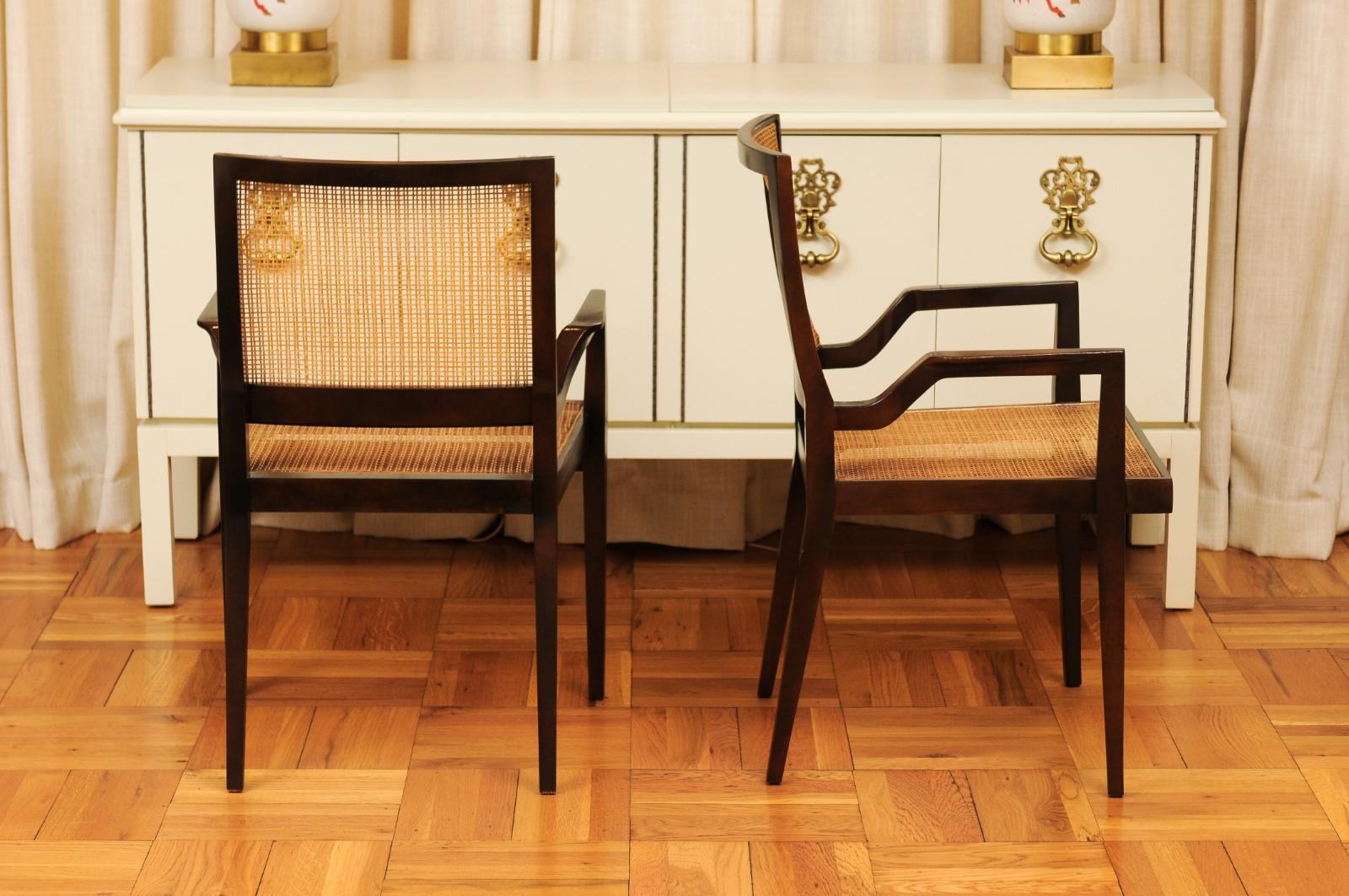 Unrivaled Set of 12 Cane Dining Chairs by Michael Taylor, circa 1960- Cane Seat For Sale 1