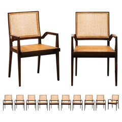 Vintage Unrivaled Set of 12 Cane Dining Chairs by Michael Taylor, circa 1960- Cane Seat