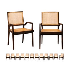 Unrivaled Set of 14 Cane Dining Chairs by Michael Taylor, circa 1960-Cane Seat