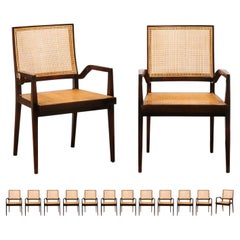 Ensemble ingal de 14 chaises de salle  manger en rotin de Michael Taylor, datant d'environ 1960-assise en rotin 