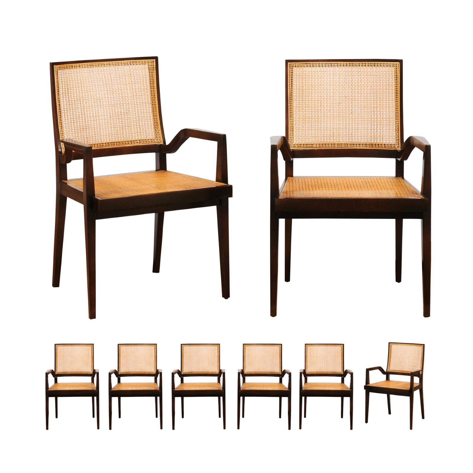 Unrivaled Set of 8 Cane Dining Chairs by Michael Taylor, circa 1960-Cane Seat For Sale 11