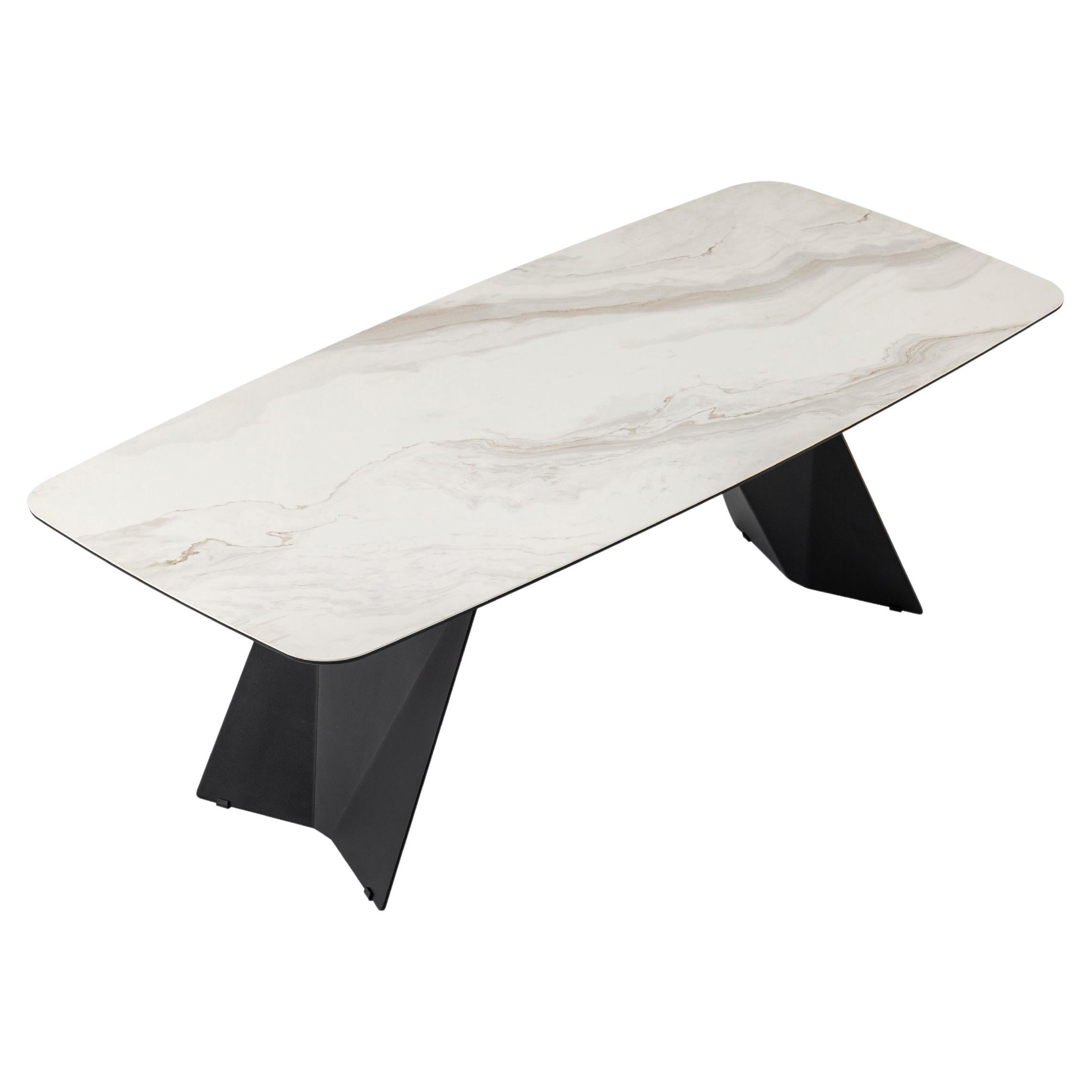 Unscratchable Porcelain Ceramic Dining Table With Metal Base