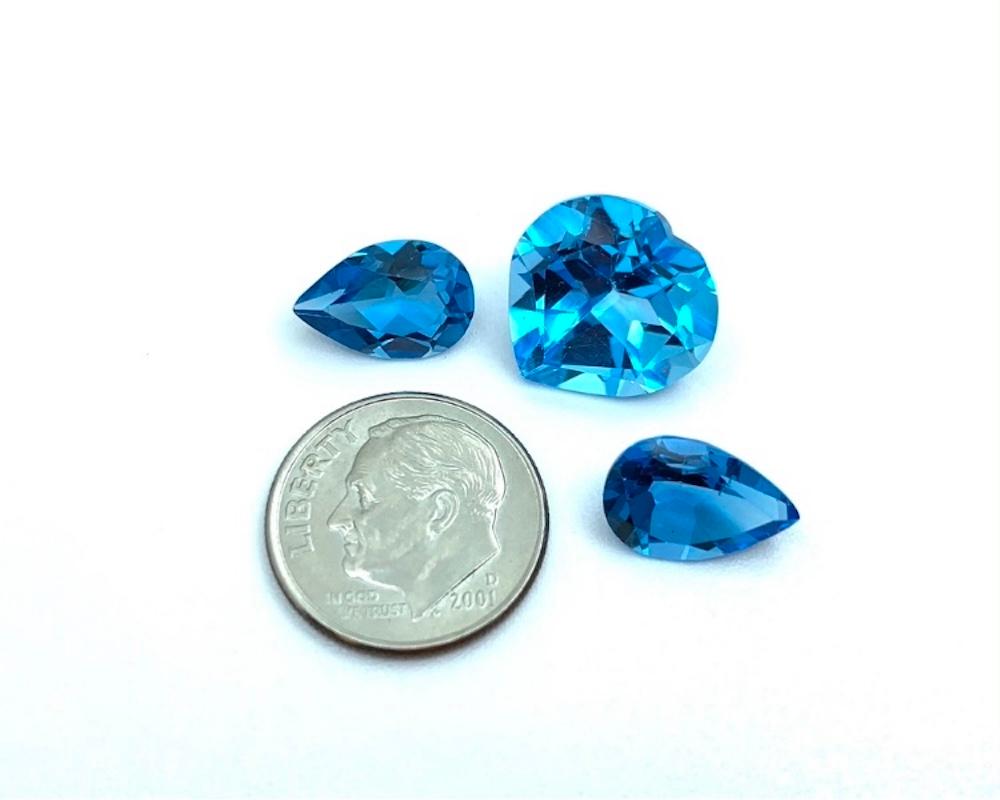 Women's or Men's Unset Blue Topaz Lot, 3 Loose Necklace / Earring Gemstones, 18.01 Carat Total