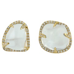 Unshaped Sliced Opal Stud Earrings With Diamonds Made In 18k yellow Gold