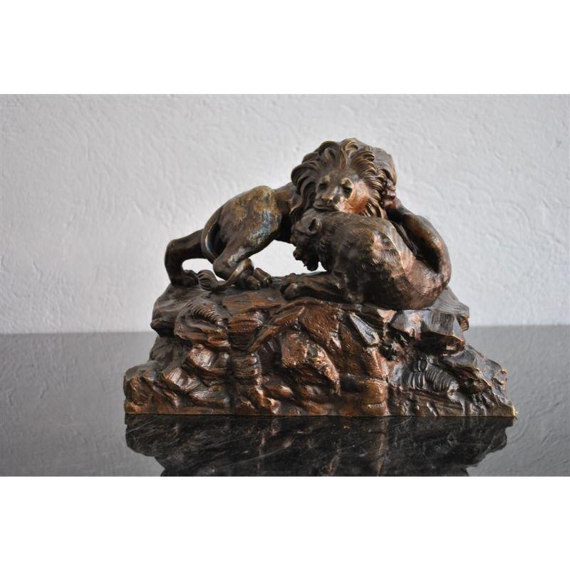 Unsigned 19th Century Animal Bronze with Lions For Sale 1