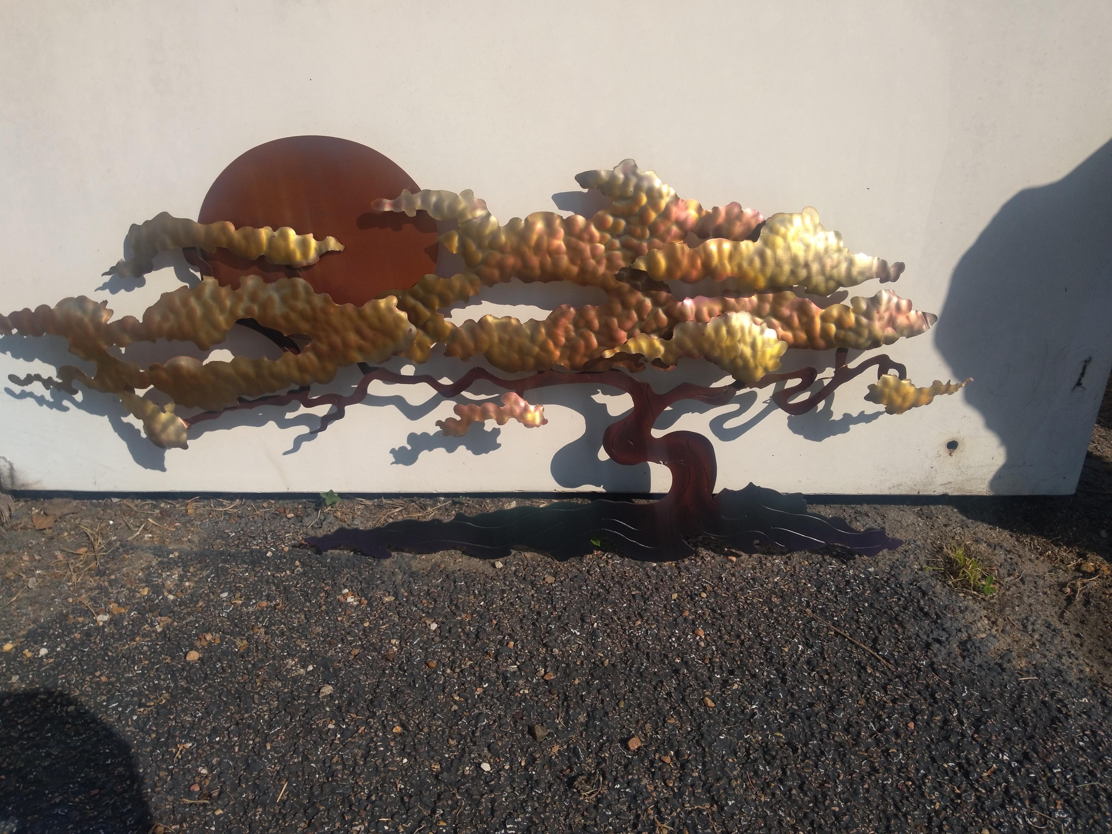 American Bijan Painted Metal and Copper Wall Sculpture For Sale
