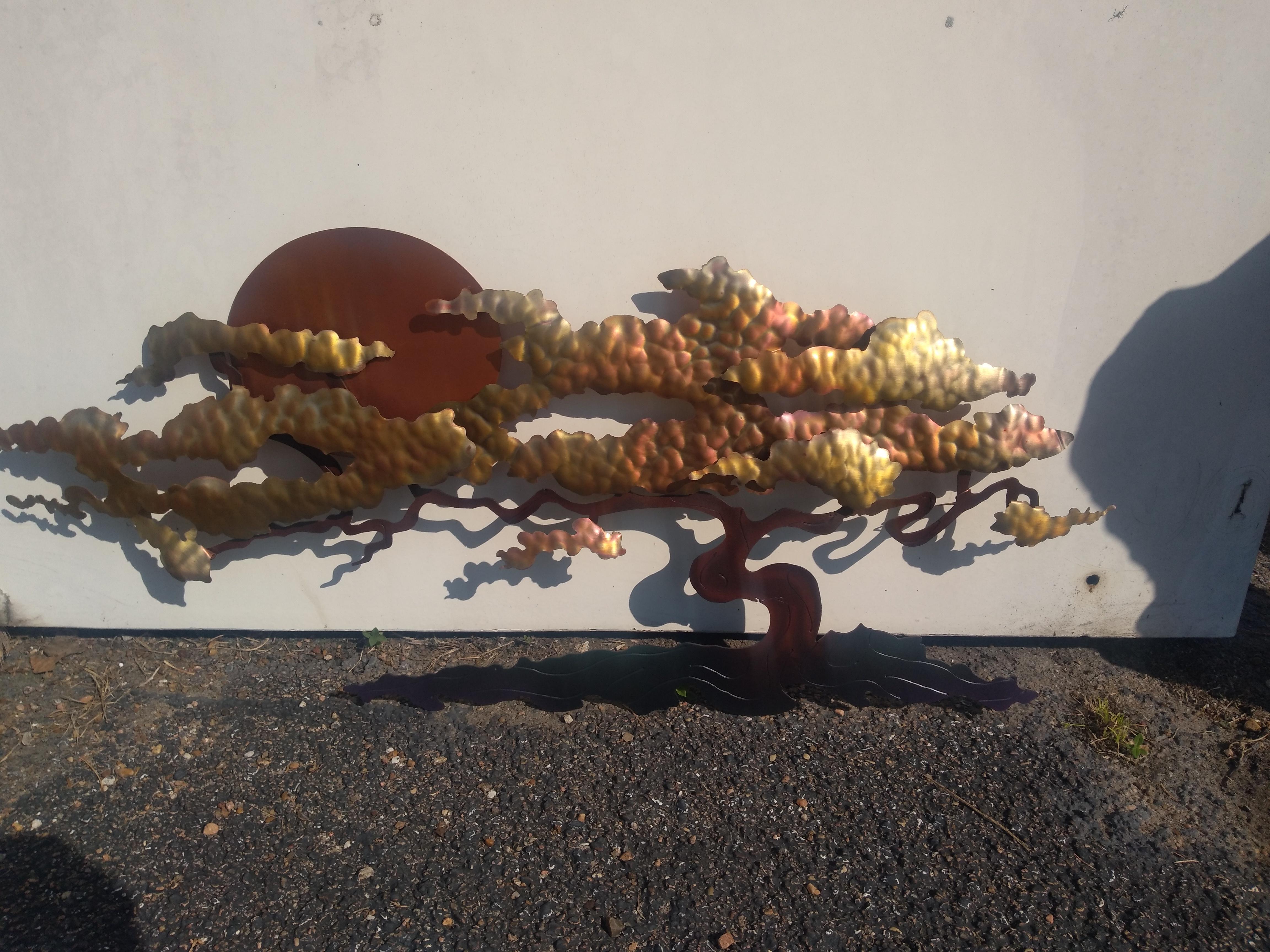 Hand-Crafted Bijan Painted Metal and Copper Wall Sculpture For Sale