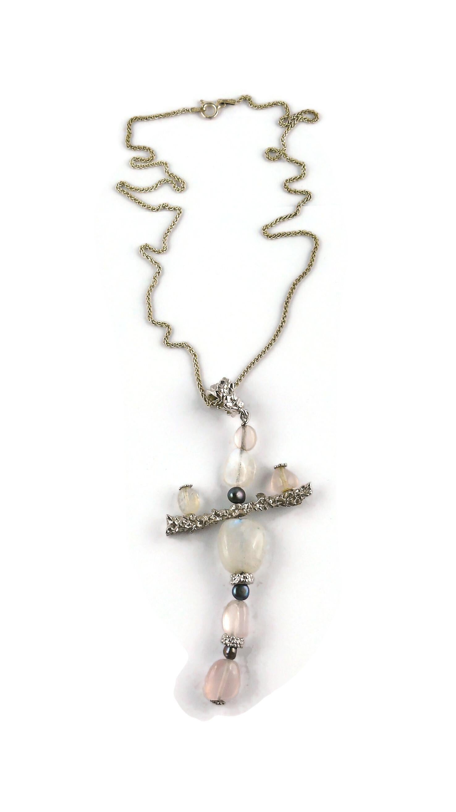Women's Unsigned Christian Lacroix Vintage Sterling Silver Cross Pendant Necklace