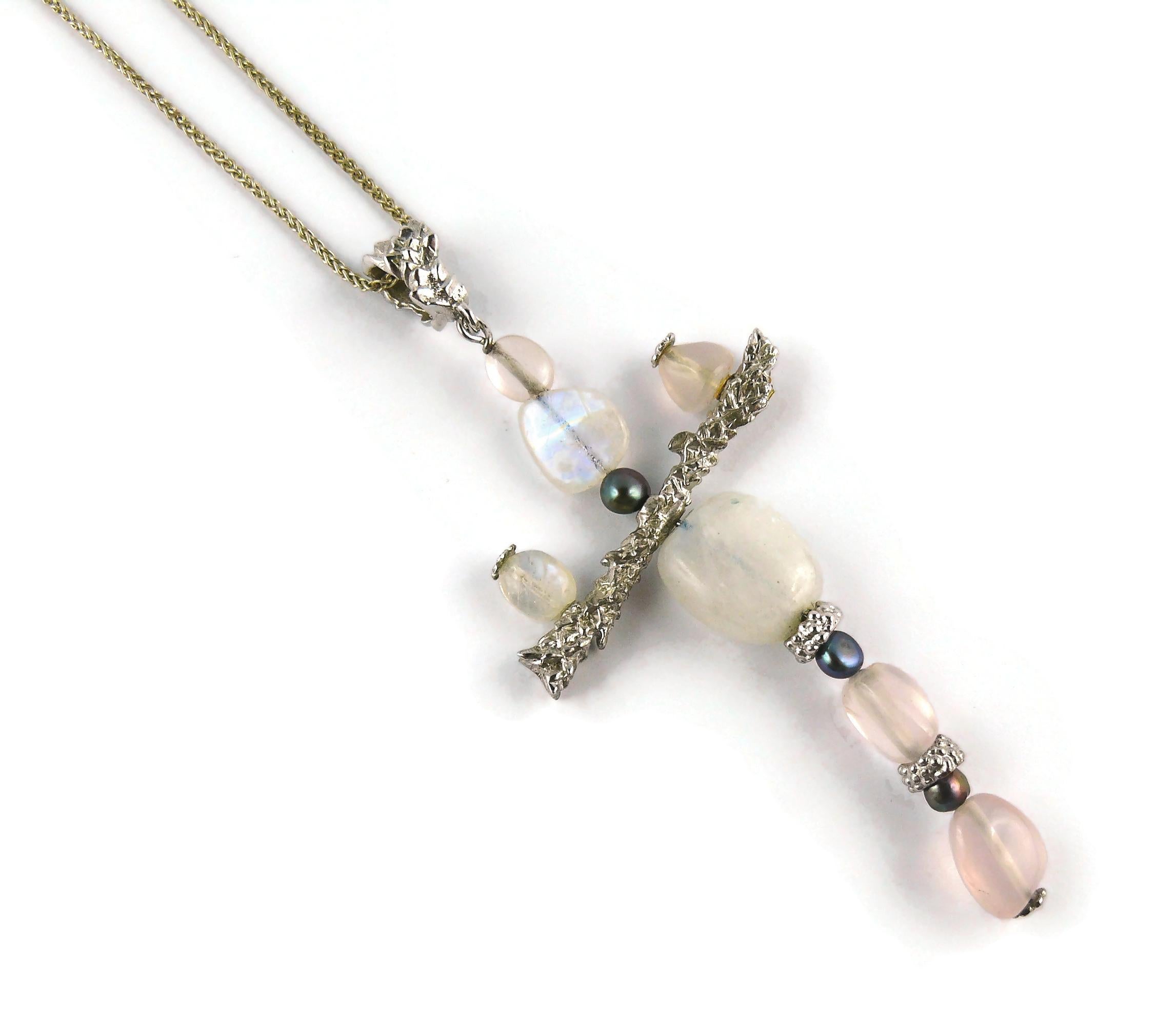 Unsigned Christian Lacroix Vintage Sterling Silver Cross Pendant Necklace 2