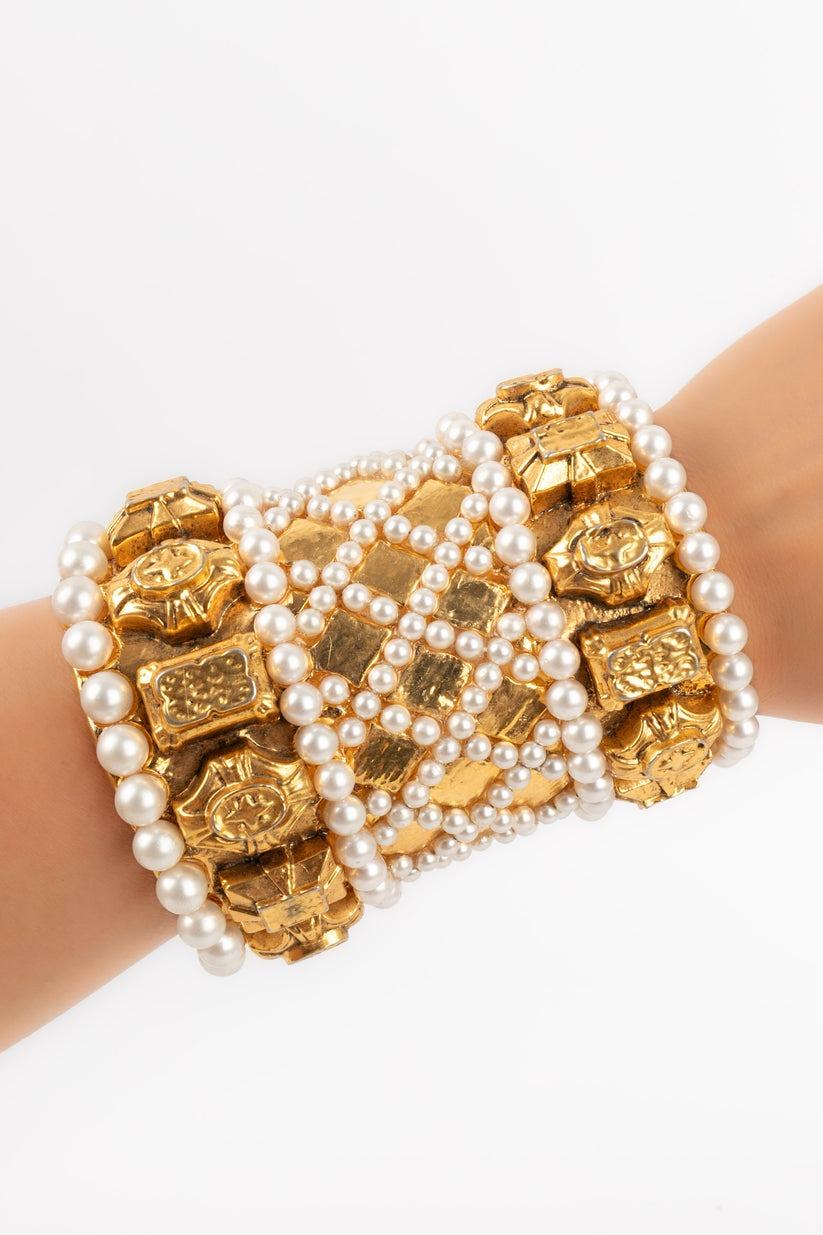 Unsigned Cuff Bracelet with Costume Pearls 5