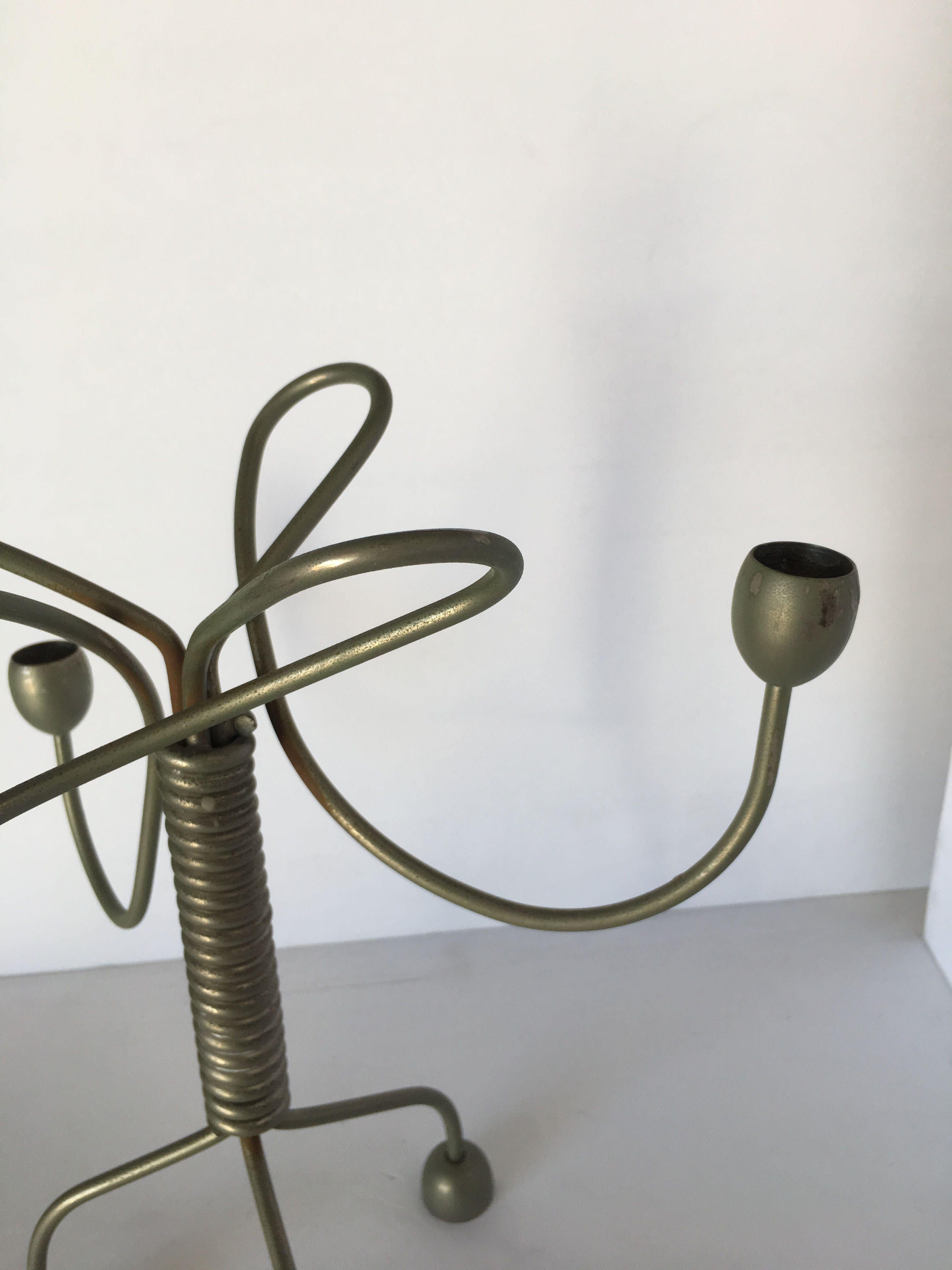Modern Unsigned Custom Coiled Wire Abstract Candelabra, circa 1960 For Sale