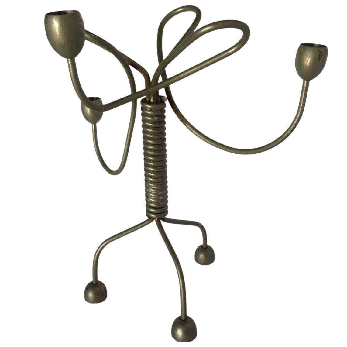 Modern Unsigned Custom Coiled Wire Abstract Candelabra, circa 1960