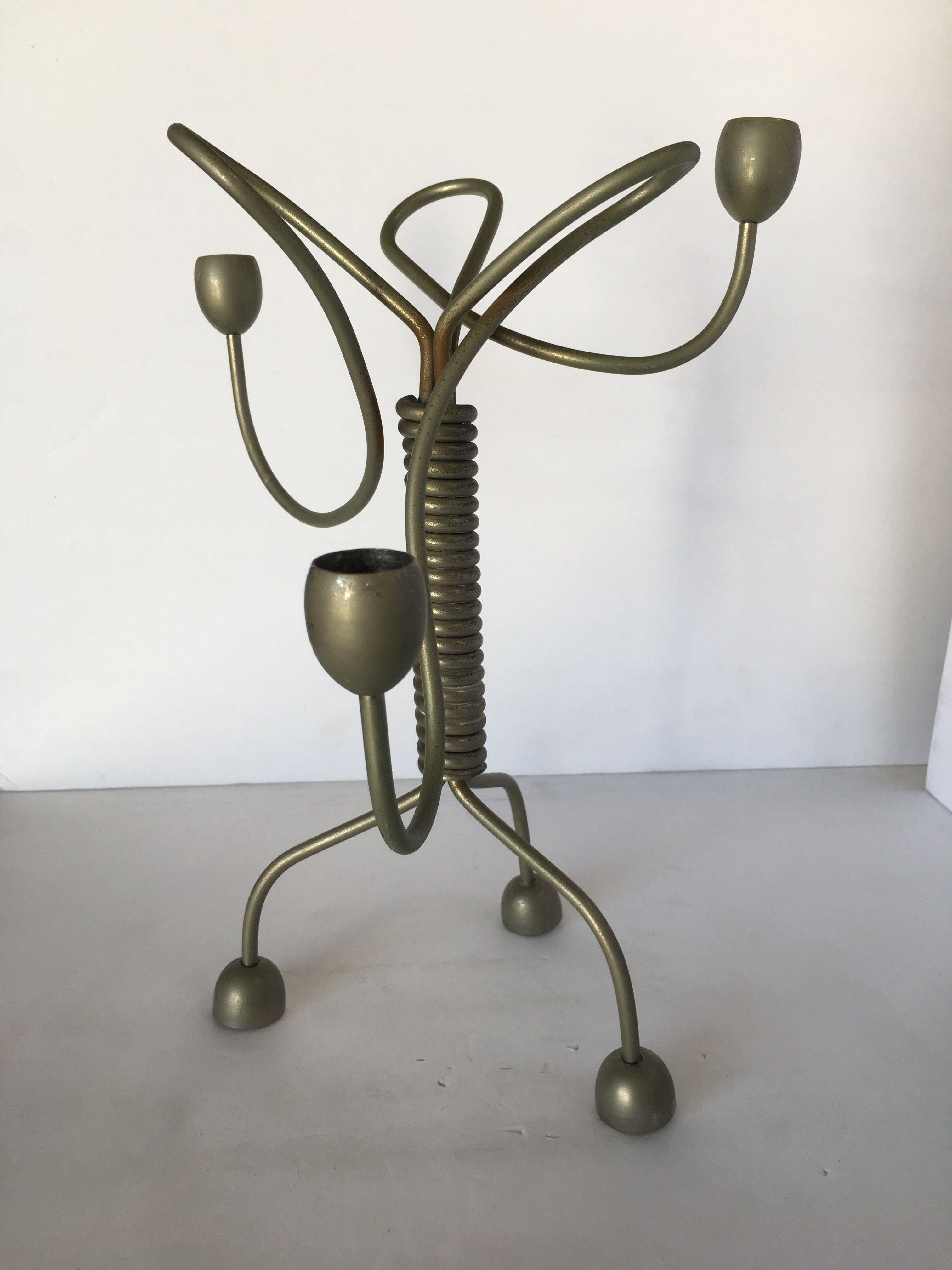 American Unsigned Custom Coiled Wire Abstract Candelabra, circa 1960 For Sale