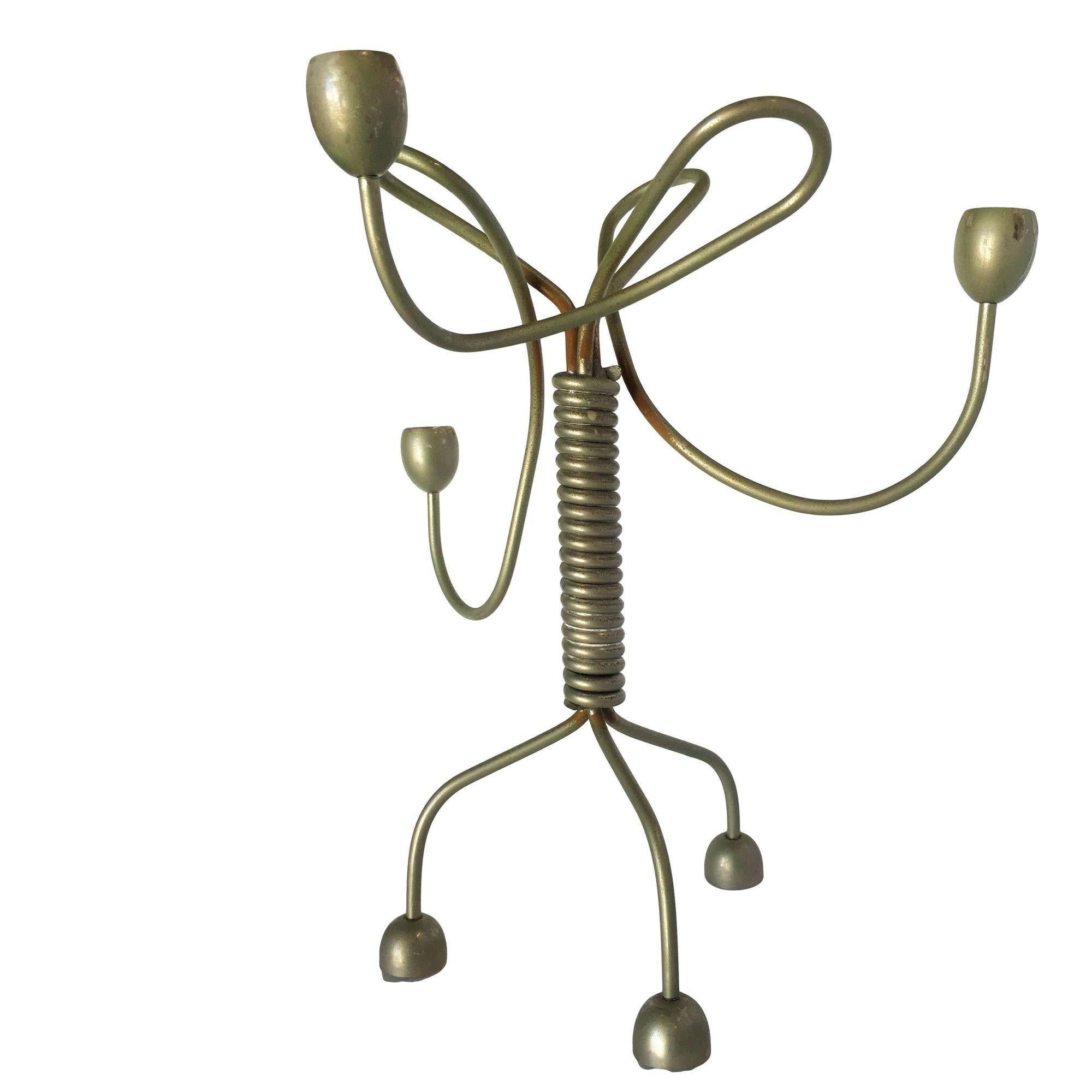 American Unsigned Custom Coiled Wire Abstract Candelabra, circa 1960